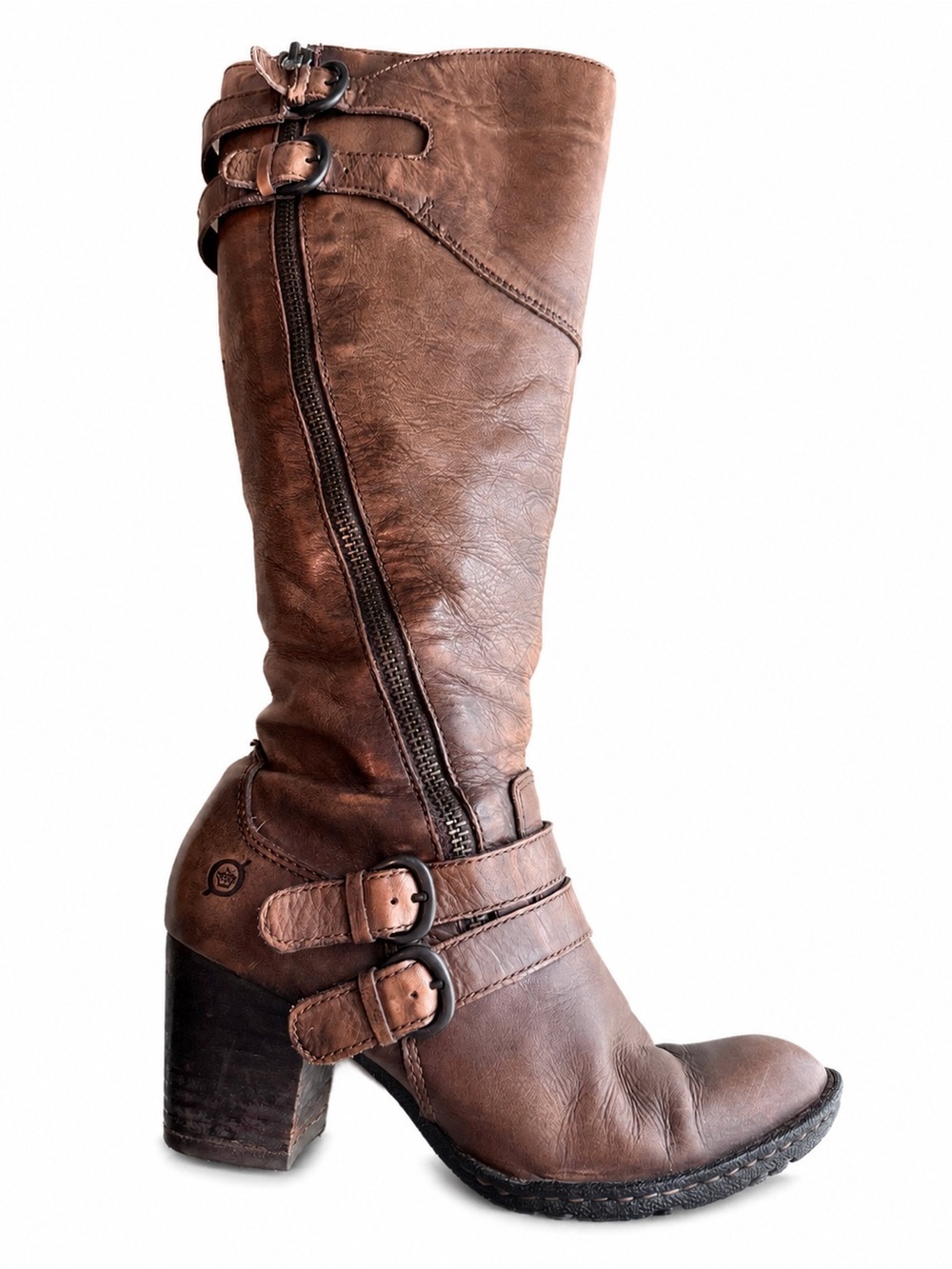 Børn Tall Leather Riding Boots Brown Buckle Zip Comfort Boots Women’s 7.5 - Picture 5 of 7